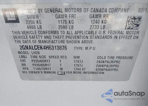 2017 Chevrolet Equinox Lt from USA, damaged, VIN 2GNALCEK4H6313876